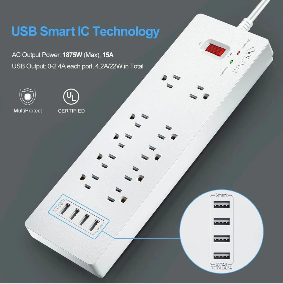 Surge Protector with 10 AC Outlets & 4 USB Ports, 6ft Cord - photo 4