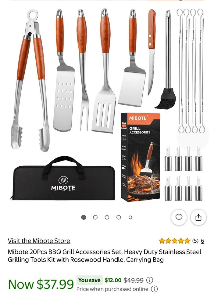 20Pcs BBQ Grill Accessories Set with Rosewood Handle, Carrying b