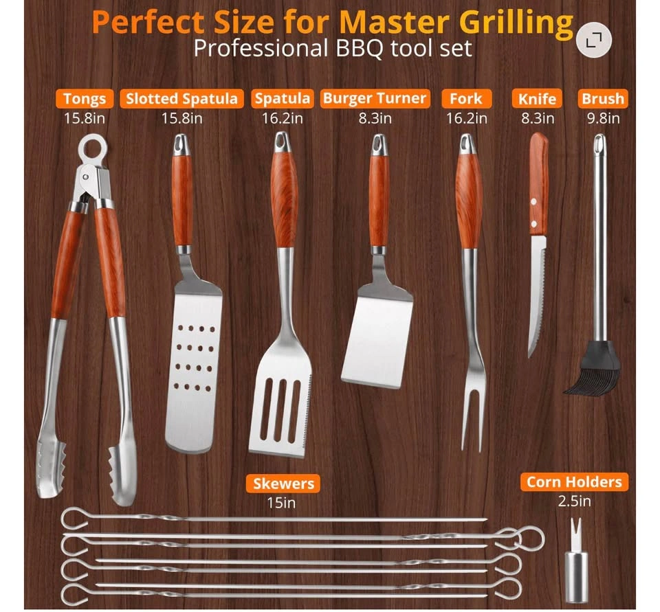 20Pcs BBQ Grill Accessories Set with Rosewood Handle, Carrying b - photo 2