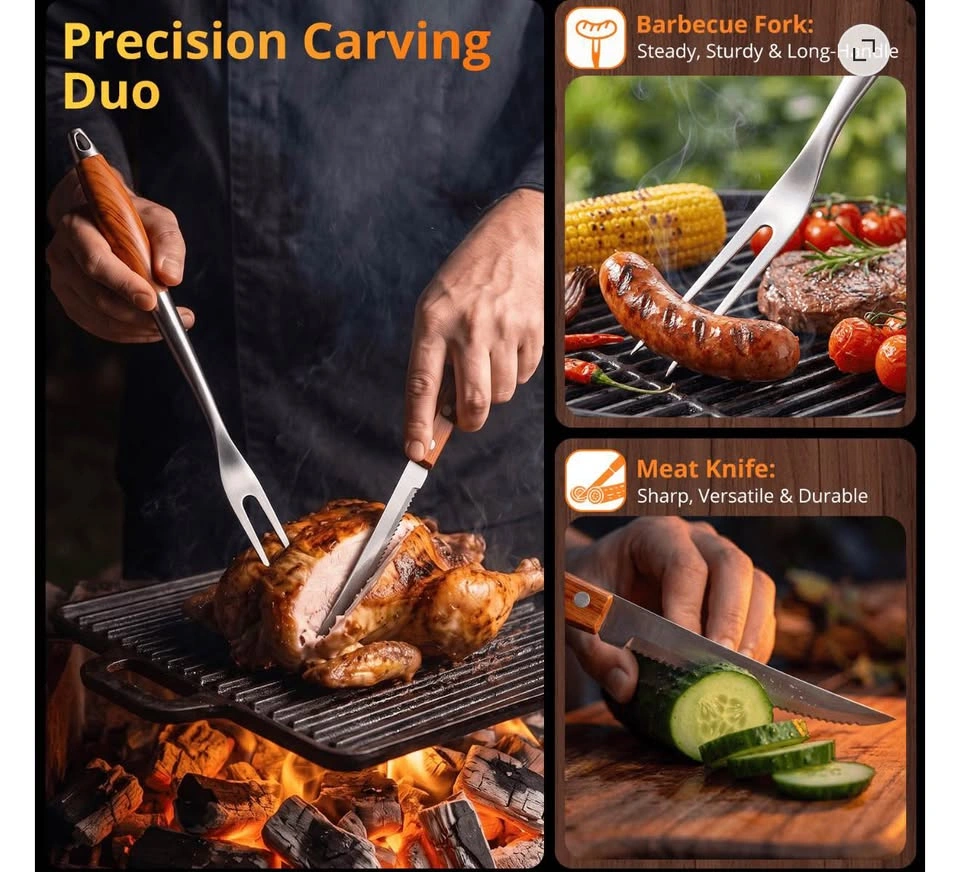 20Pcs BBQ Grill Accessories Set with Rosewood Handle, Carrying b - photo 4