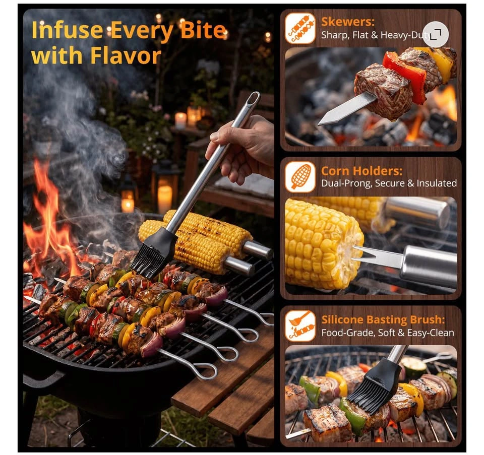20Pcs BBQ Grill Accessories Set with Rosewood Handle, Carrying b - photo 5