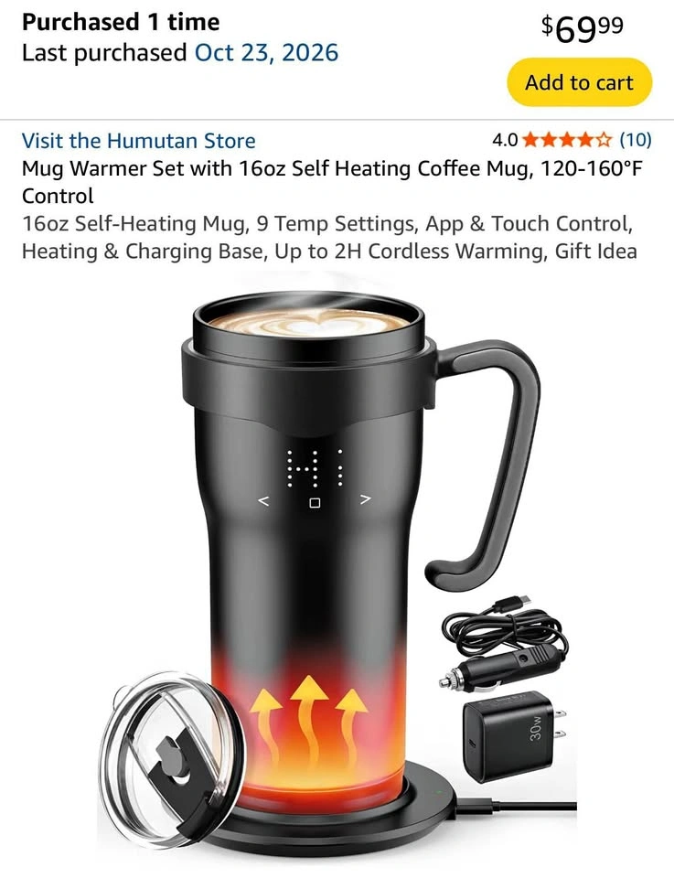 Mug Warmer Set with 16oz Self Heating Coffee Mug