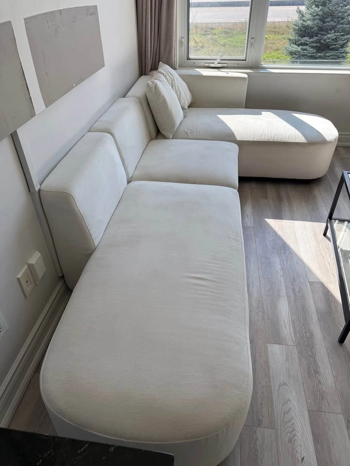 White Modular Sectional Sofa with Curved Chaise - photo 5