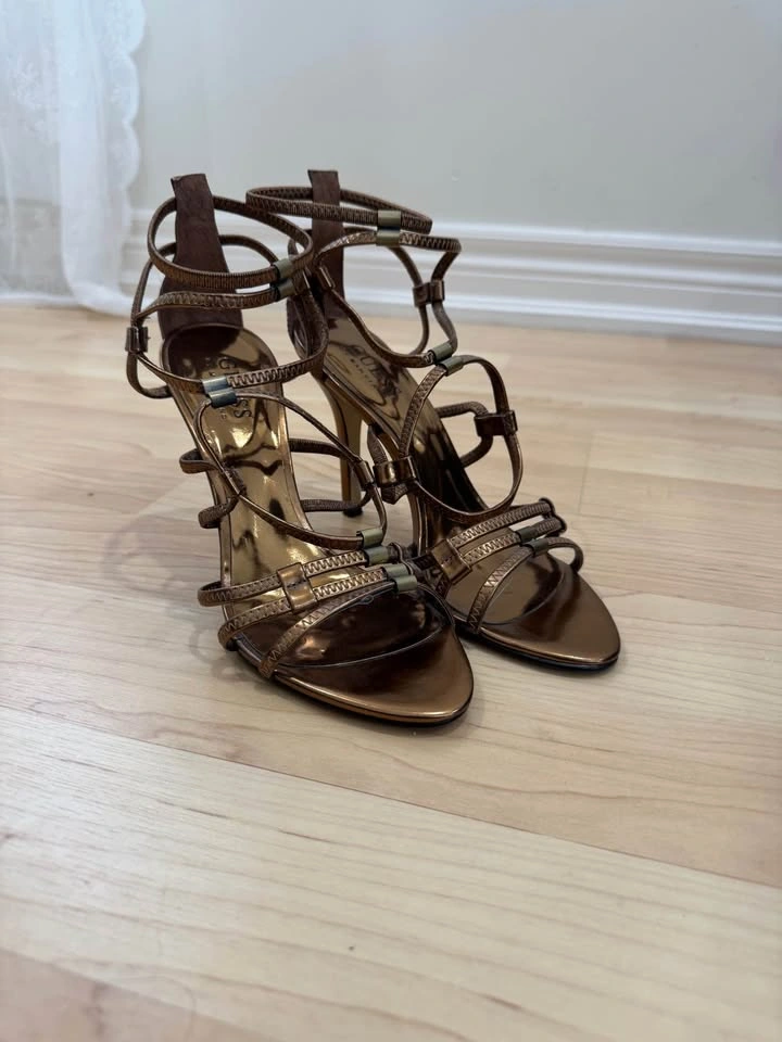 GUESS Metallic Bronze Strappy Heels - photo 2