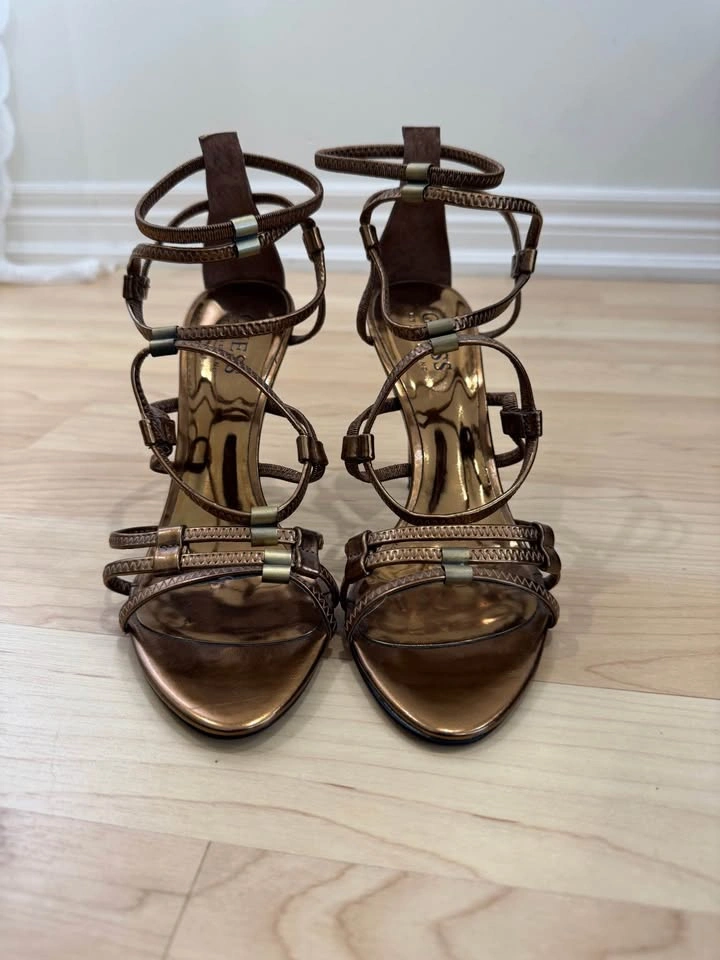 GUESS Metallic Bronze Strappy Heels - photo 3