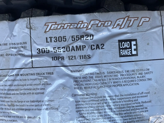 ATV Tire Terrain Pro A/T P 305/55R20 Brand New Save $100 - photo 4