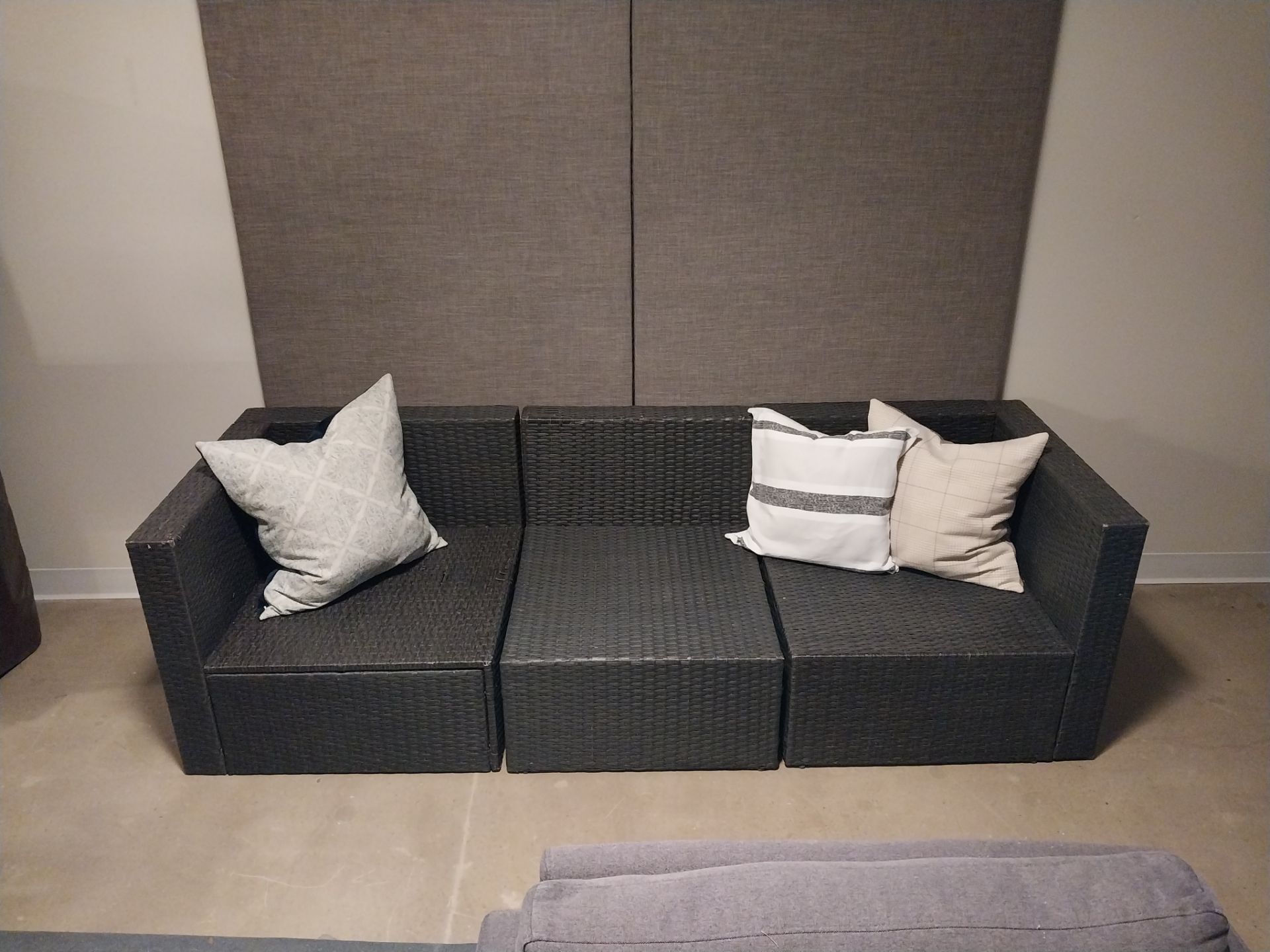 Black Wicker Patio Sectional Set with Ottoman – 4 Pieces