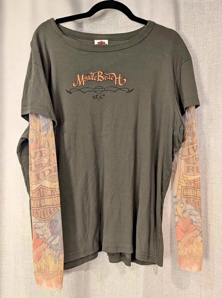 💎 Unique Harley Davidson Double Tattoo Long Sleeves XL