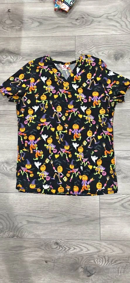 White Cross Halloween Scrub Top large