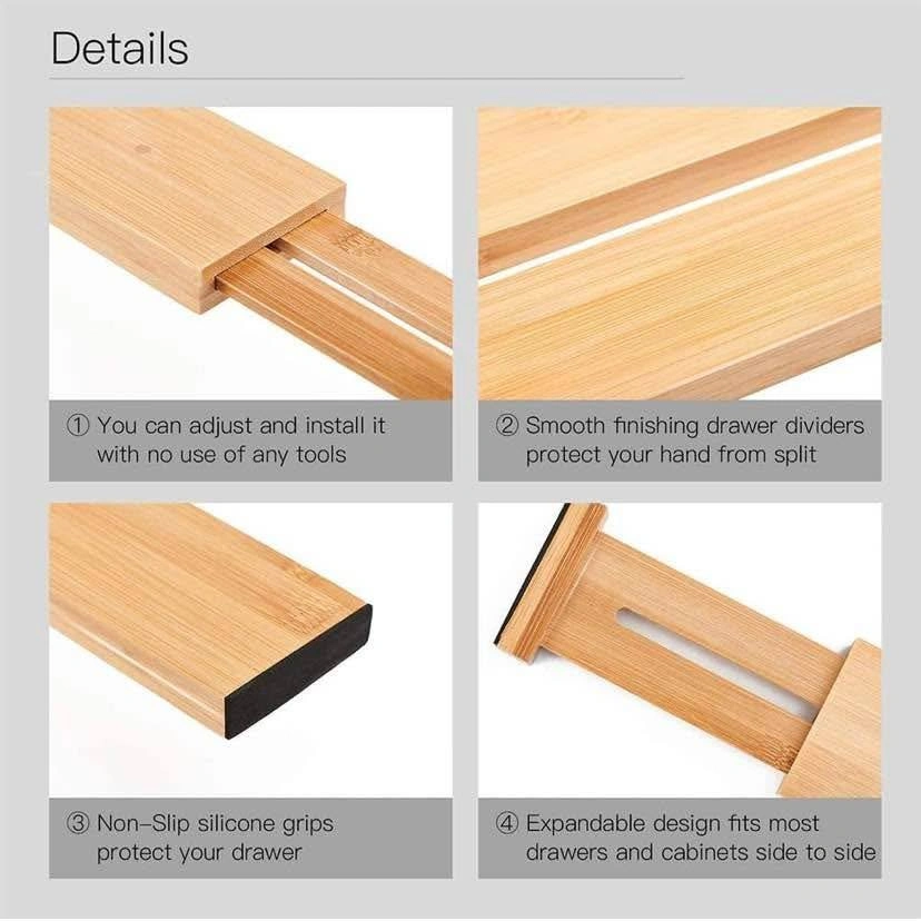 Set of 4 Bamboo Adjustable Drawer Dividers - photo 3
