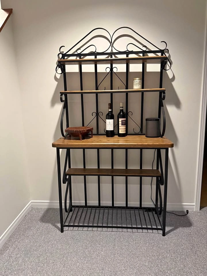 Wrought Iron Bakers Rack with Wood Shelving