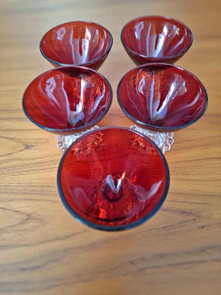 Set of 5 Vintage Ruby Red Sherbet/Dessert Glasses