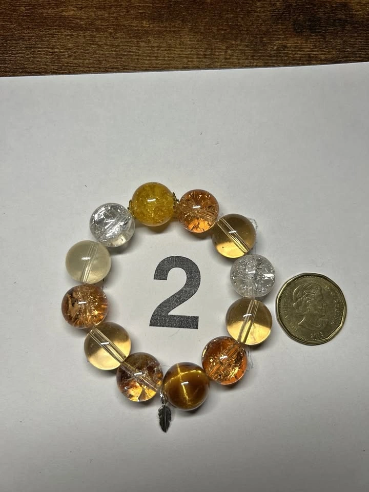 Amber Honey Beaded Bracelet with Leaf Charm — Large 15mm Beads
