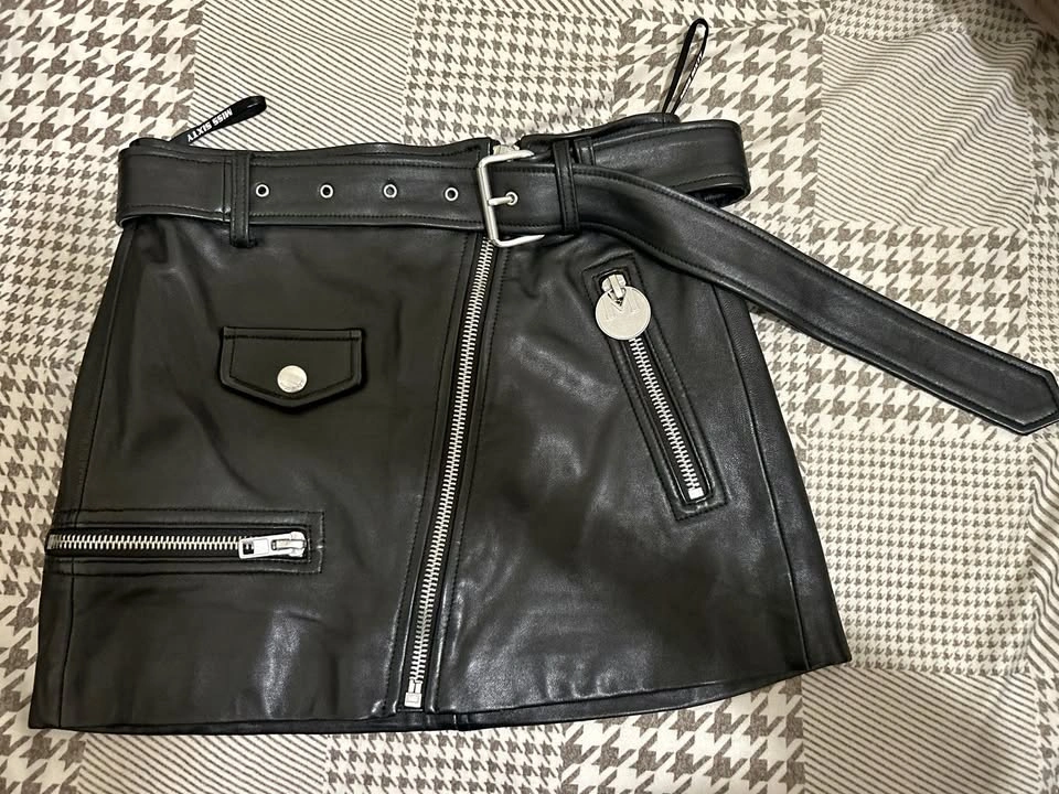 Miss Sixty Genuine Sheepskin Leather Biker Mini Skirt – Black, S