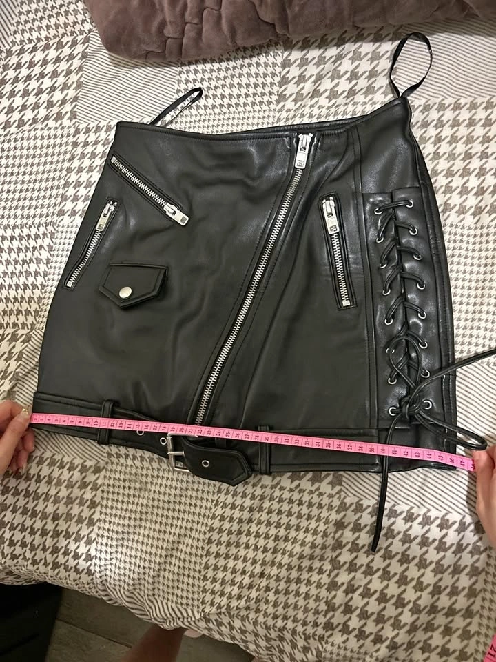 Miss Sixty Genuine Sheepskin Leather Lace-Up Biker Mini Skirt