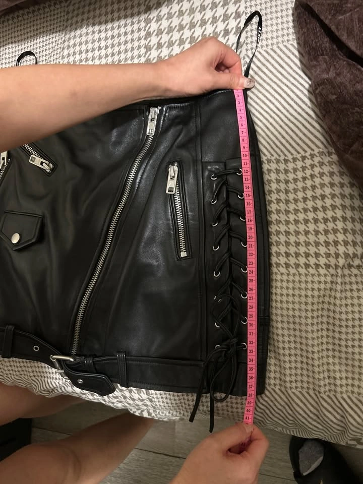 Miss Sixty Genuine Sheepskin Leather Lace-Up Biker Mini Skirt - photo 2