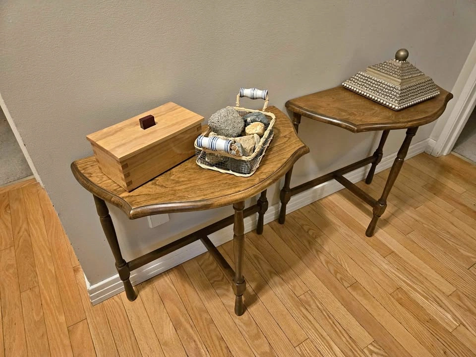 Vintage Half-Moon Console Tables / Demilune Pair