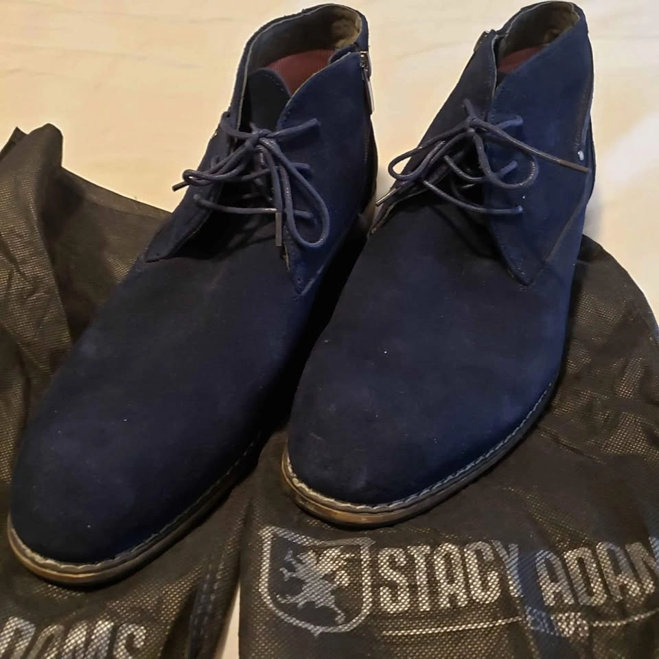 Designer navy suede boots size US 12 zip side