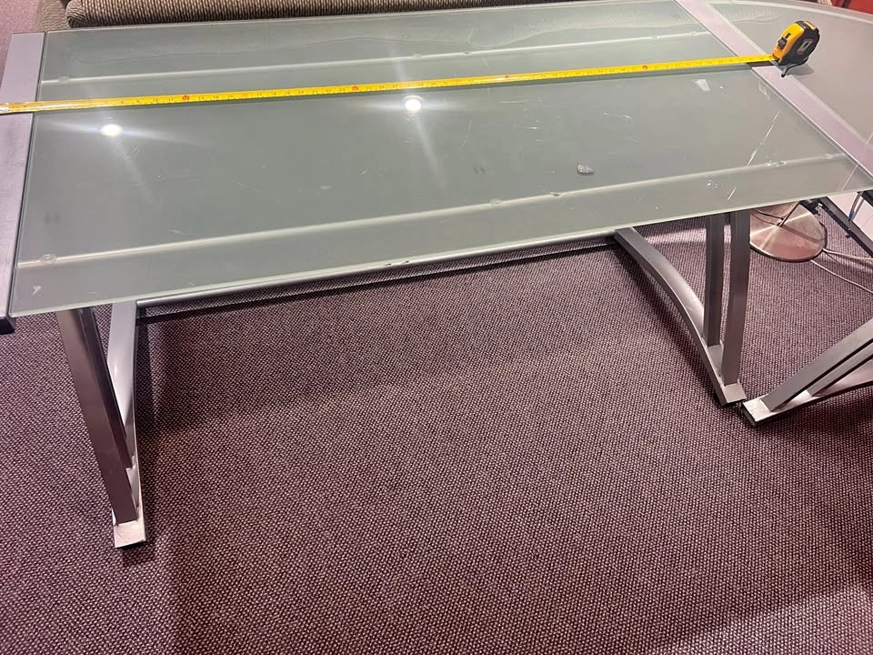 Large L-Shape Contemporary Glass & Metal Desk