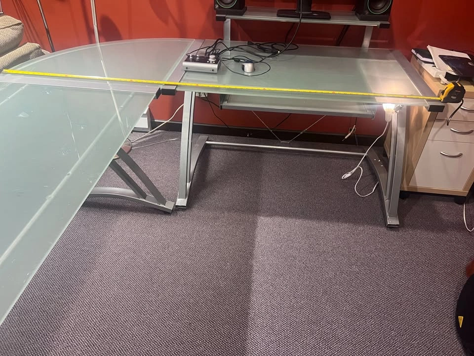 Large L-Shape Contemporary Glass & Metal Desk - photo 5