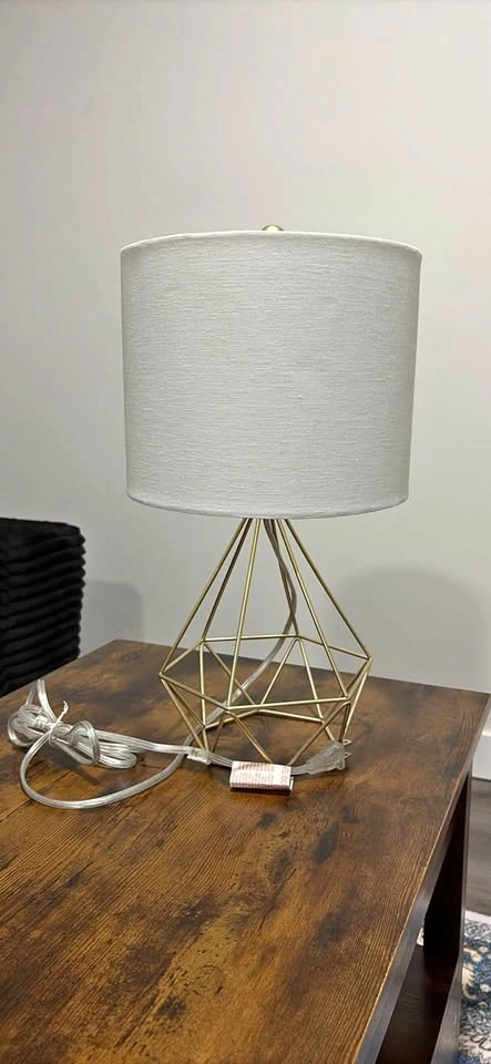 Night Table Lamp with Gold & White Shade