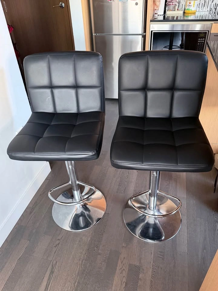 Pair of black Faux Leather swivel Bar Stools - photo 2