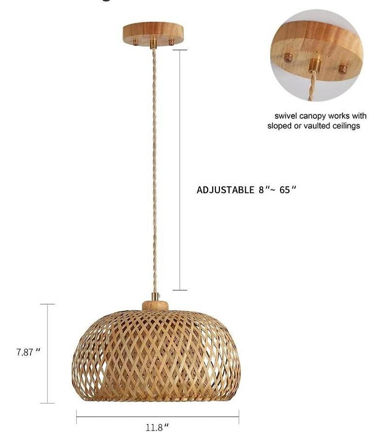 Bamboo Woven Pendant Light – Boho Rattan Basket Ceiling Lamp