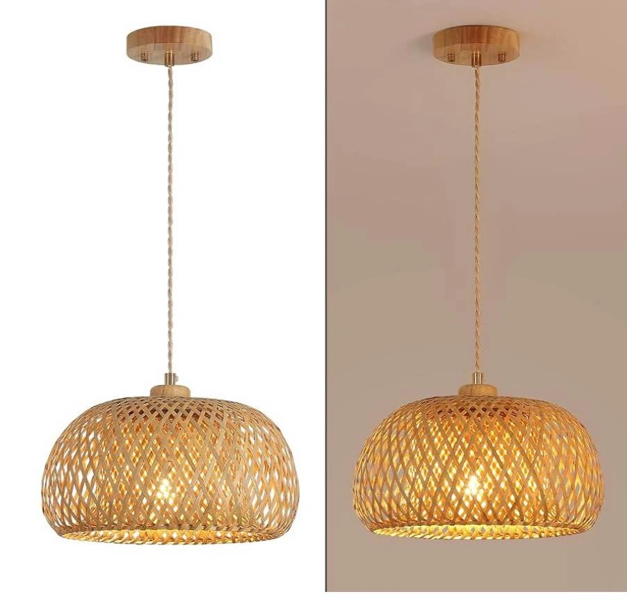 Bamboo Woven Pendant Light – Boho Rattan Basket Ceiling Lamp - photo 3