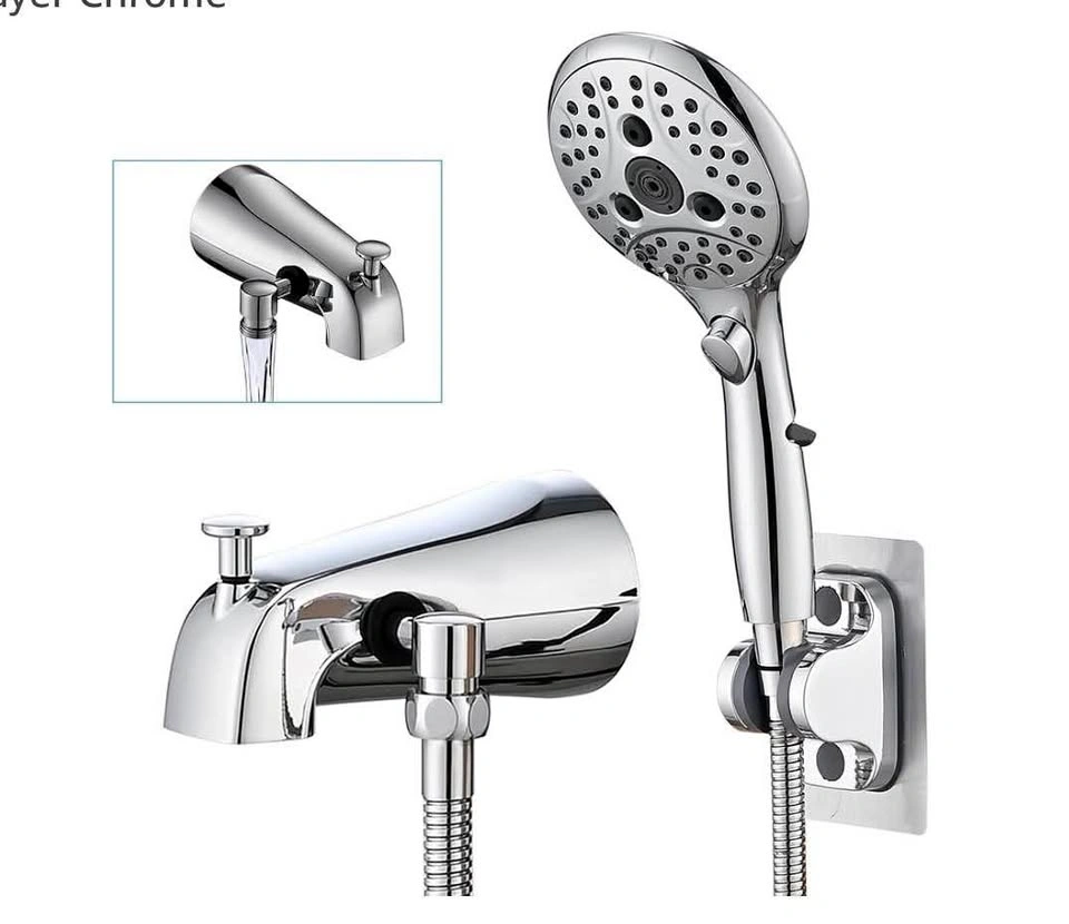 Chrome Tub Spout with Diverter + 6-Setting Handheld Shower