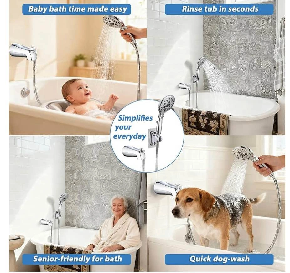 Chrome Tub Spout with Diverter + 6-Setting Handheld Shower - photo 3