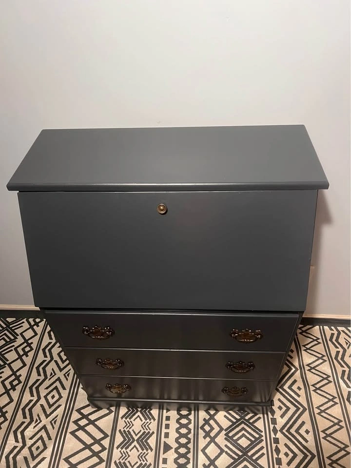 Vintage Secretary Desk - Charcoal Grey Drop Front - photo 2