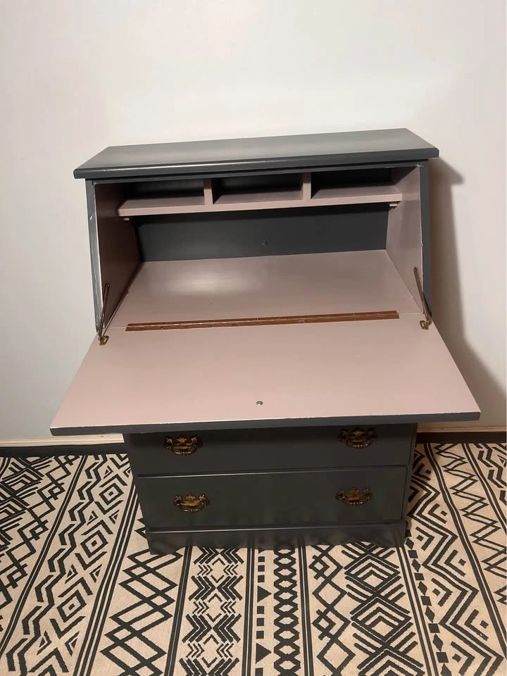 Vintage Secretary Desk - Charcoal Grey Drop Front - photo 3