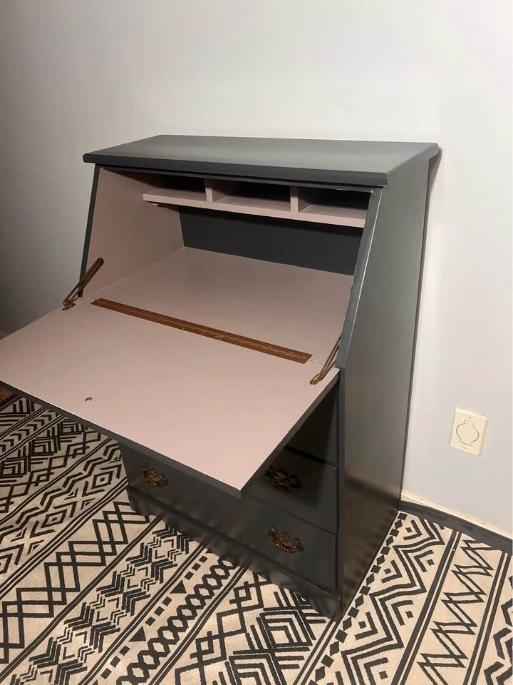 Vintage Secretary Desk - Charcoal Grey Drop Front - photo 4