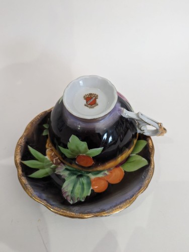 Vintage Shafford Japan Black Gold Fruit Teacup Saucer Set - photo 2