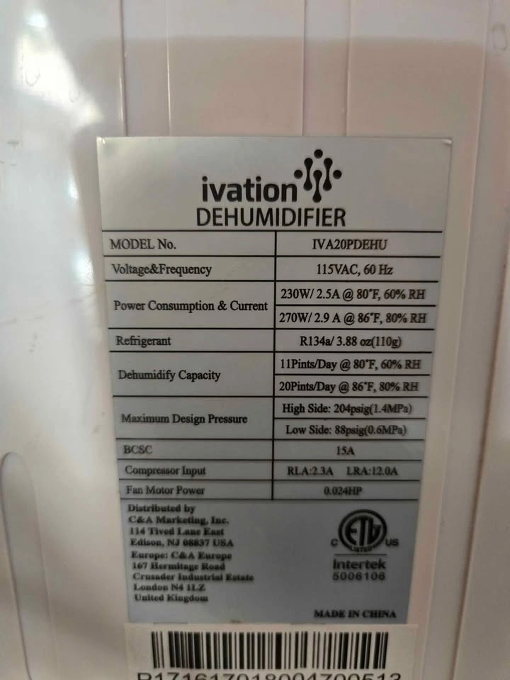Ivation Dehumidifier IVA20PDEHU (For Parts/Repair) - photo 3