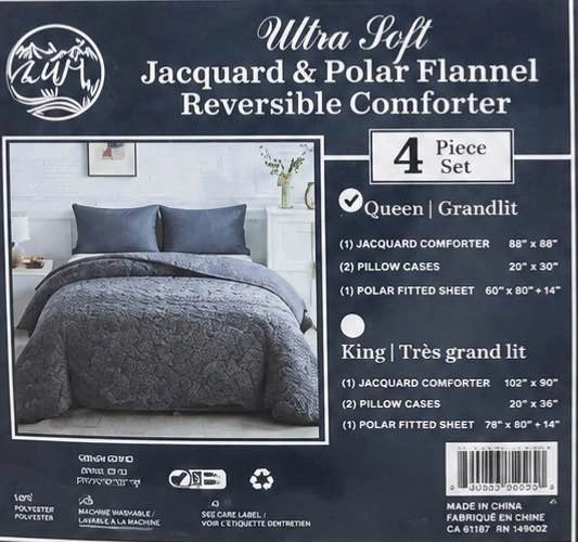 4 pcs Cream & Grey Reversible Jacquard & Polar Flannel Comforter - photo 2