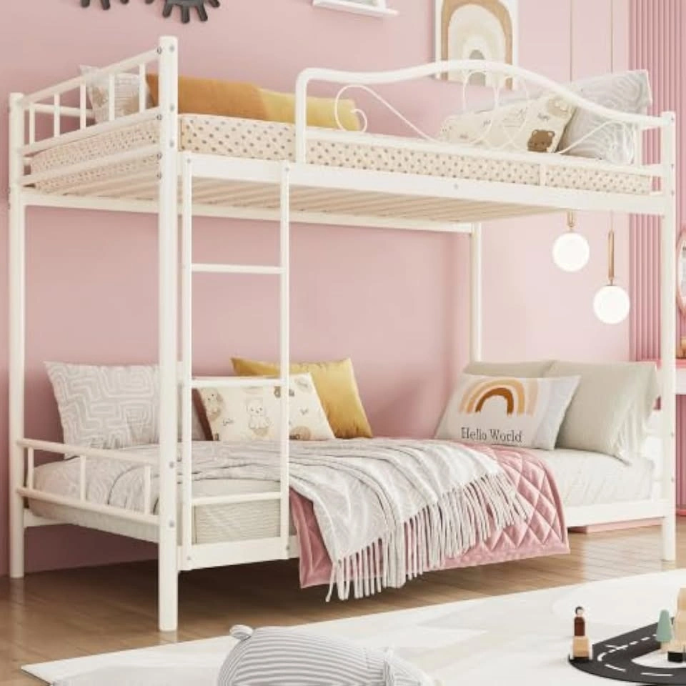 Twin Over Twin Bunk Bed - Metal, Cream White - photo 2