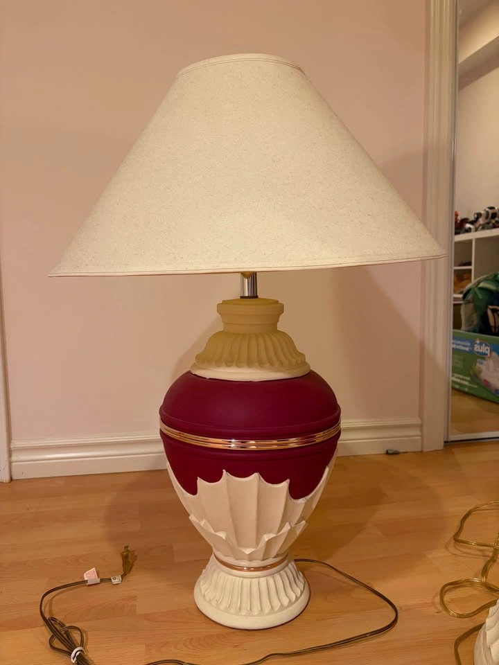 Art Deco Style Floor and Table Lamp Set - Burgundy and Cream - photo 2