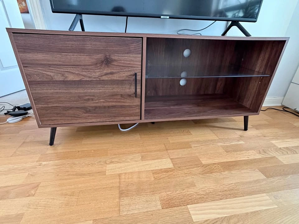 52” TV stand with glass shelf walnut