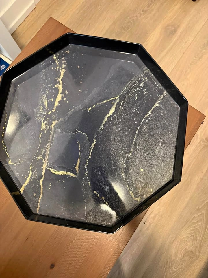 Octagonal Serving Tray - Black with Gold Marbling