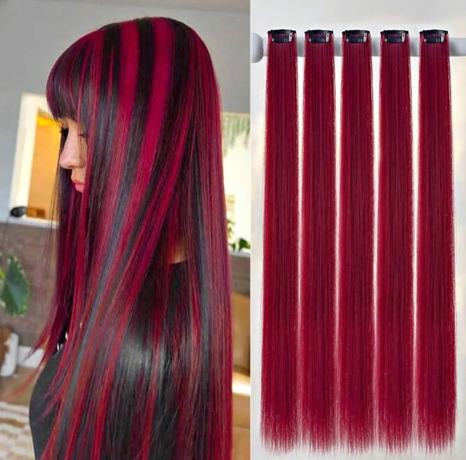blue and red clip in hair extensions (new)