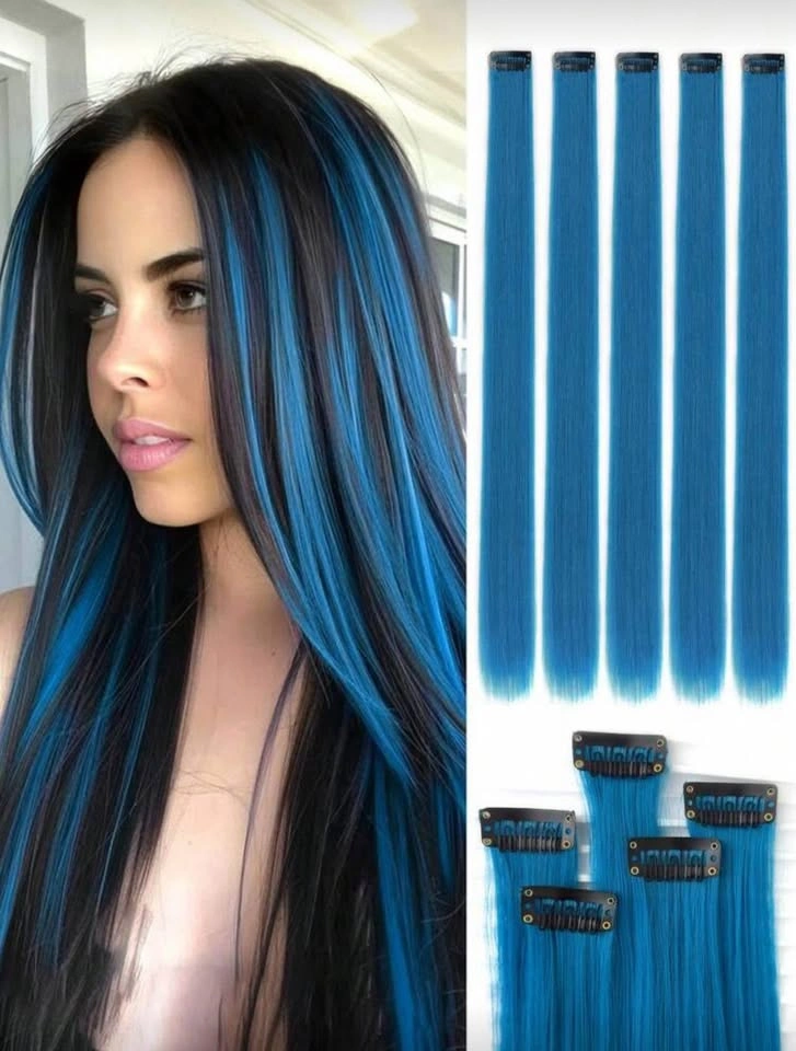 blue and red clip in hair extensions (new) - photo 2