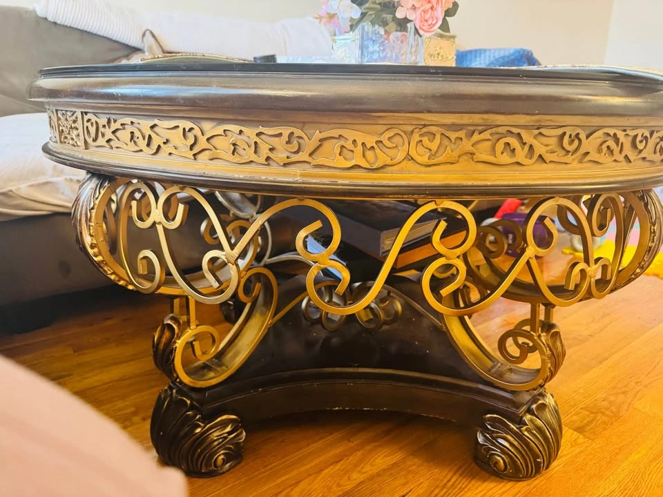Traditional Round Mirrored Glass Top Gold Coffee Table - photo 2