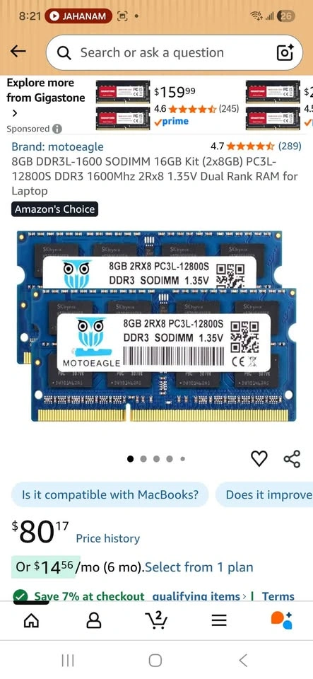 Motoeagle 16GB Kit (2x8GB) DDR3L-1600 PC3L-12800 RAM - photo 2