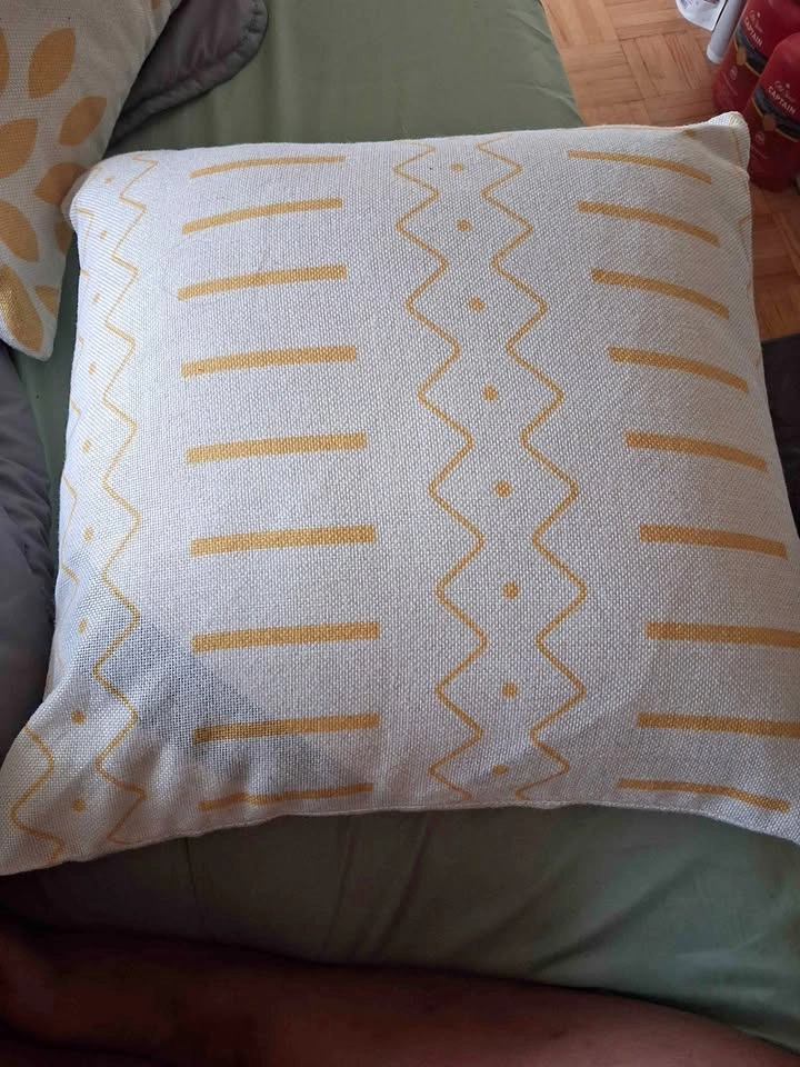 Set of 2 Yellow and White Linen Throw Pillow Covers