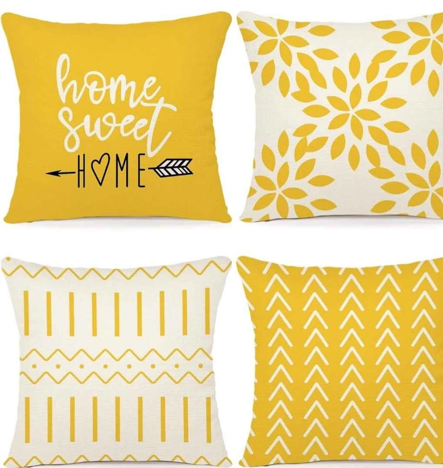 Set of 2 Yellow and White Linen Throw Pillow Covers - photo 3
