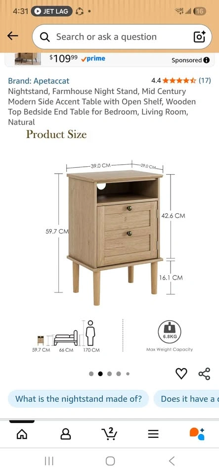 Apetaccat Farmhouse Nightstand - photo 2