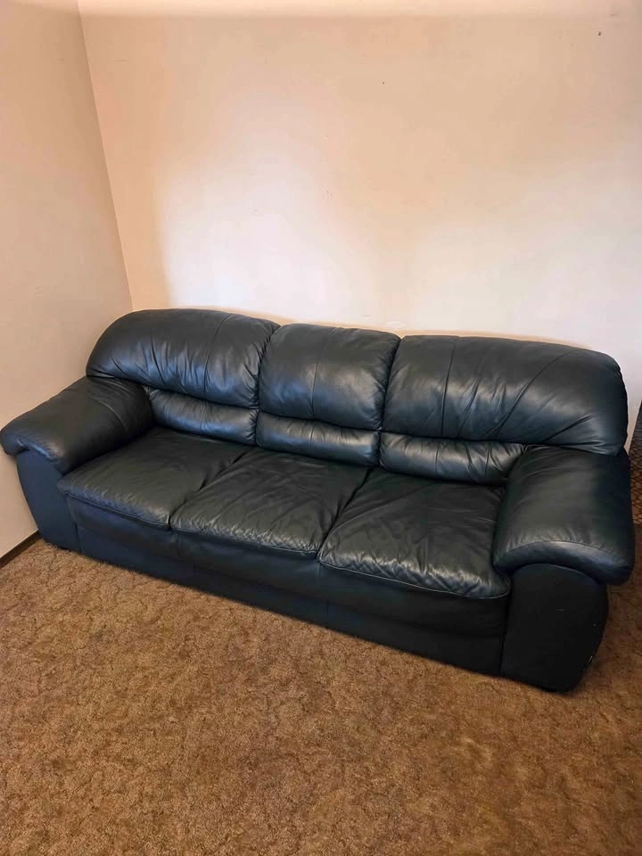 Delivery Available Green Leather Couch