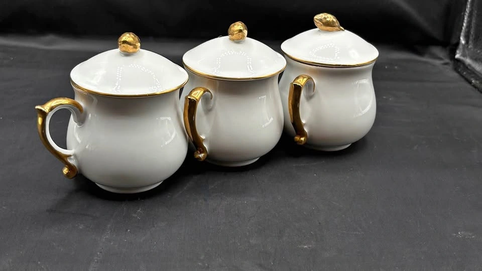 Vintage Shafford Golden Heirloom Porcelain Pot de Crème Cups