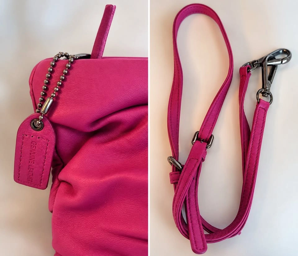 Vintage Danier Fuchsia Ruched Leather Slouch Clutch - photo 3